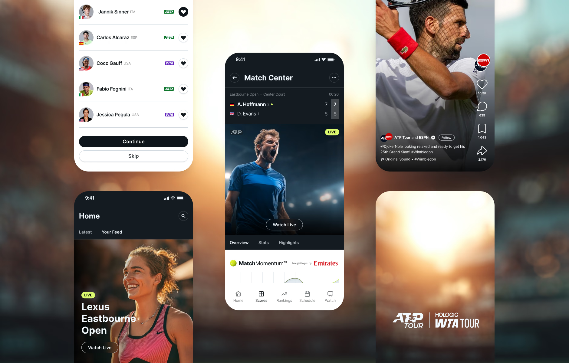The Home of Tennis — refined screen designs